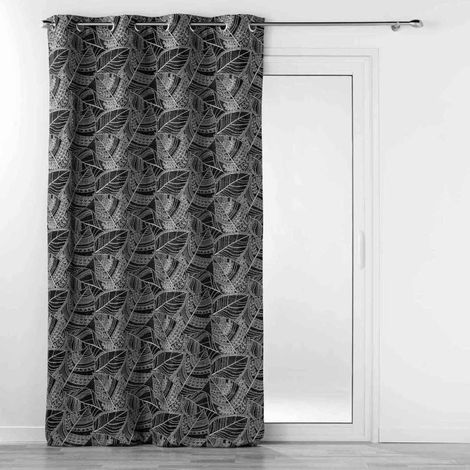 Rideau à Œillets Jacquard "Floriss" 140x260cm Noir (1/4)