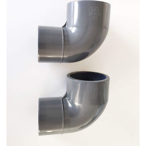 Lot de 2 Coudes PVC Pression 90° Male Femelle / 63mm intérieur vers 63mm extérieur intérieur PN16 / Piscine et arrosage (1/2)