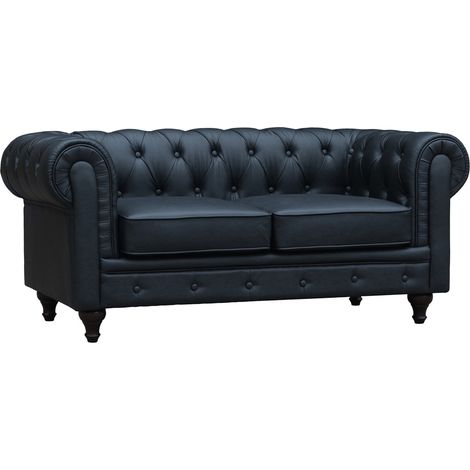 Habitat Et Jardin – Canapé Chesterfield 2 places – Revêtement PU capitonné – Dimensions 157 x 82 x 70 cm – Design British – Pieds en bois