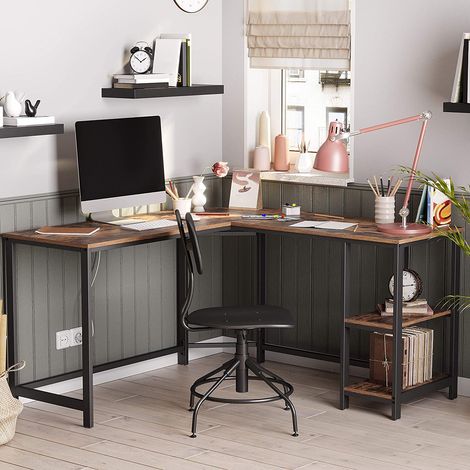 Bureau d&039angle Fabrice 138cm 2 tablettes - brun