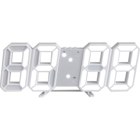 Horloge murale numérique LED 3D avec veilleuse décorative, réveil numérique LED à intensité réglable, convient aux cuisines, chambres et bureaux, blanc.