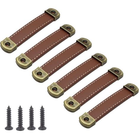 (Mittelabstand 160 mm) Satz mit 10 Ledergriffen Vintage-Ledermöbelgriffe – Schrankgriffe Ledergriffe brauner Küchenmöbelgriff