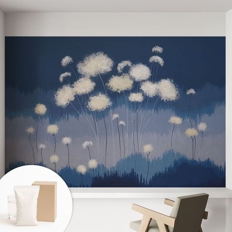 Tapete Vliestapete mit Kleber- abwaschbar - Raumgestaltung Schlafzimmer Wohnzimmer Tapete Weiße Pusteblumen 152x104 cm (1/5)