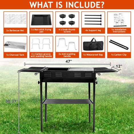 Portable Charcoal Grill for Outdoor Cooking - 2-in-1 Pan and Grill, Adjustable Height, Easy Setup, Perfect for Camping and Picnics (1/5)