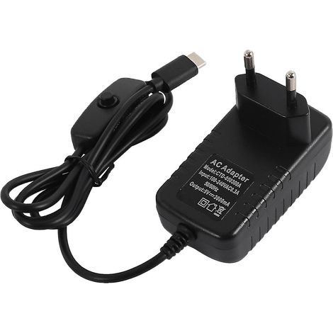 Alimentation 4B 5V 3A, adaptateur secteur USB-C avec interrupteur marche/arrêt, chargeur USB-C, prise européenne.