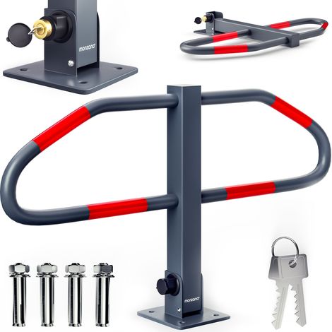 Monzana – Barrière de parking rabattable en acier thermolaqué – Serrure intégrée avec 2 clés – Bandes réfléchissantes pour visibilité – Installation stable