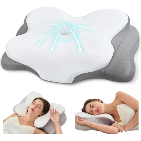 Oreiller cervical ergonomique pour soulager les douleurs, en mousse à mémoire de forme avec housse respirante, convient aux personnes dormant sur le côté.-AquaForge (1/5)