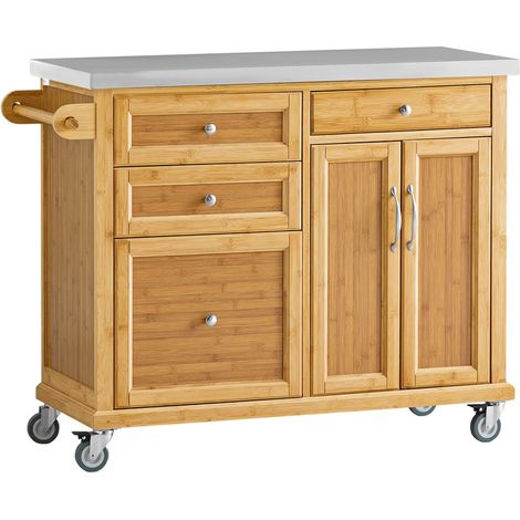 SoBuy Carrello Cucina Credenza Legno Piano Lavoro Cucina Piano in Acciaio FKW70-N