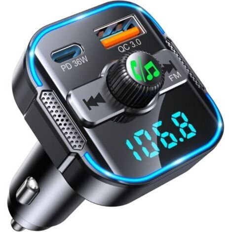 Kit mains libres Bluetooth pour voiture, émetteur FM Bluetooth 5.3 et chargeur rapide 36 W PD + 18 W QC3.0, adaptateur autoradio. (1/5)