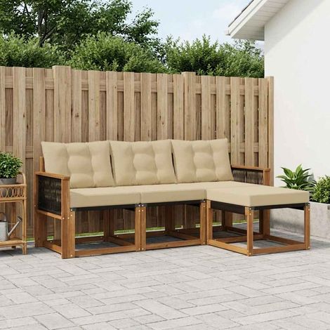Set divani da esterno componibile per giardino in legno di acacia naturale e beige, set da 4, 33.52kg - PANGIVO (1/5)