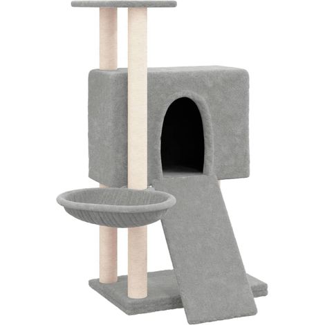 Arbre à chat meuble tour grimper jouet grattage grattoir escalade plateforme avec griffoirs en sisal clair 96 cm gris