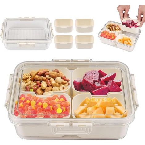 Scatola per snack con scomparti, piatto per snack sicuro con coperchio, ciotola per snack in plastica riutilizzabile, ciotola trasparente con coperchio, per dolci (1/5)