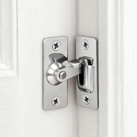 Loquet De Porte Coulissante 90 Degrés En Acier Inoxydable Verrou Porte Intérieure Sécurité Serrure Angle Droit Pour Porte Coulissante (Argent)