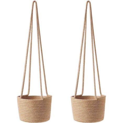 Lot de 2 suspensions pour plantes en macramé bleu, paniers en coton pour décoration intérieure et extérieure