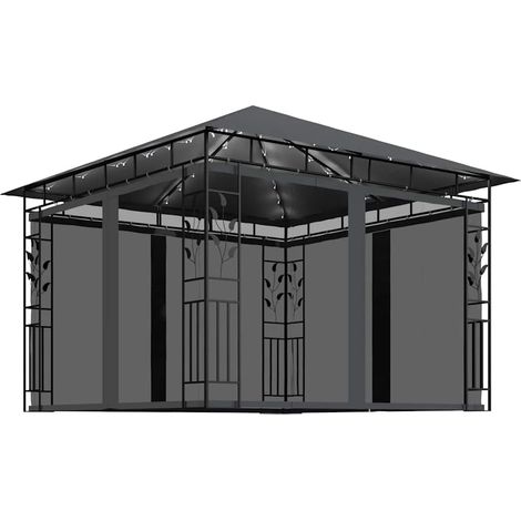 Tonnelle avec moustiquaire et lumières LED 3x3x2,73m Anthracite