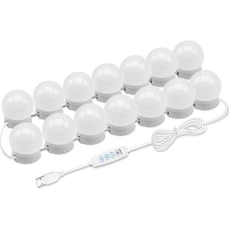 Miroir de maquillage lumineux à LED avec 14 ampoules à intensité variable et 10 niveaux de luminosité réglables, pour coiffeuse/salle de bain (1/5)