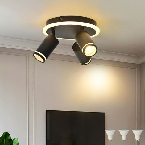 Plafonnier LED 3 Rond Spots,Moderne Éclairage luminaire avec lueur inférieure 8W+3x5W GU10 Ampoules,Blanc Chaud 3000K Plafonnier Intérieur pour Cuisine, Nior (1/5)