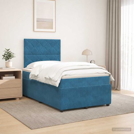 vidaXL Lit boxspring avec matelas Bleu 120 x 190 cm Velours (1/5)