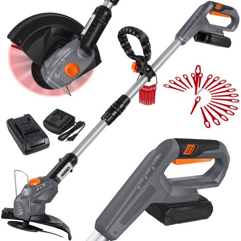 MASKO® Cortacésped sin cable con batería de litio de 20 V  2  0 Ah batería y cargador  26 cm círculo de corte  180° ángulo de corte  mango telescópico y mango adicional  gris (1/5)