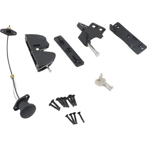 Loquet portail ressort câble traction clé verrouillable – Clôture 2 côtés bois, sécurité (1/5)