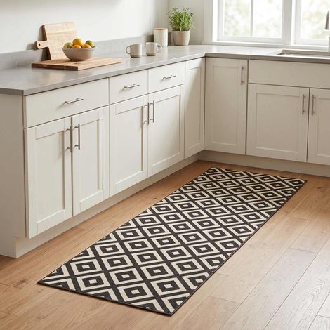 vidaXL Tappeto da Cucina Rombi grigi e bianchi 150 x 45 cm