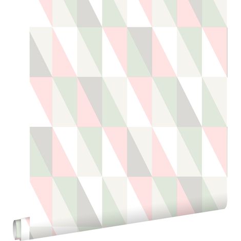 papier peint triangles graphiques rose clair et vert menthe - ESTAhome (1/5)