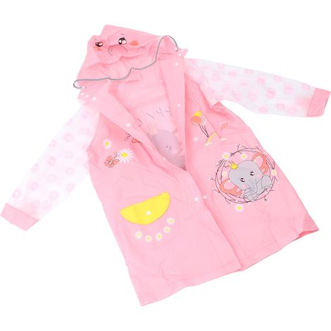 Poncho imperméable rose taille L en PU, une pièce, imperméable, avec bande réfléchissante, boutons et compartiment pour sac à dos, pour enfants
