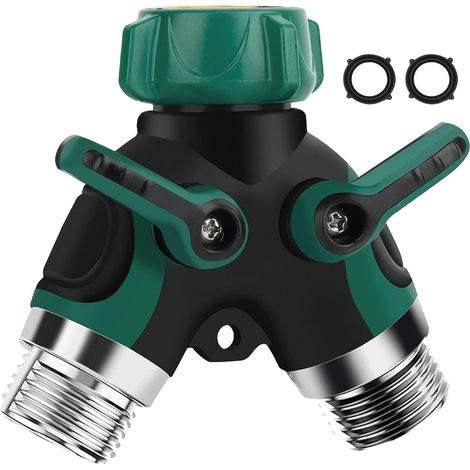 Raccord double pour tuyau d'arrosage, répartiteur en Y et distributeur de 3/4" pour robinet extérieur et tuyaux d'arrosage, répartiteur de tuyau d'arrosage à 2 voies, connecteurs et (1/5)