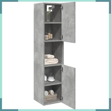 Armoire de salle de bain suspendue - 856220 - gris béton - bois d'ingénierie - 30x30x130 cm (1/5)