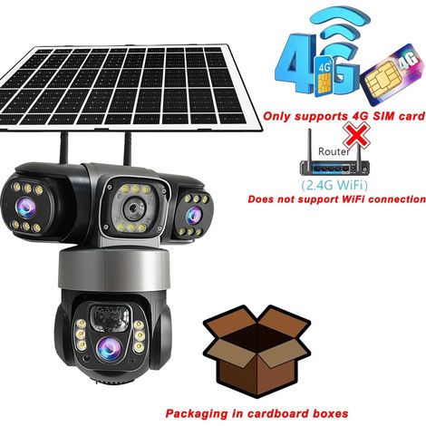 Caméra de Surveillance 4G Solaire PTZ Triple Objectif, Détection Humaine, Vision Nocturne Couleur, Audio Bidirectionnel, Suivi Automatique, IP66, Sans Carte Mémoire (1/5)