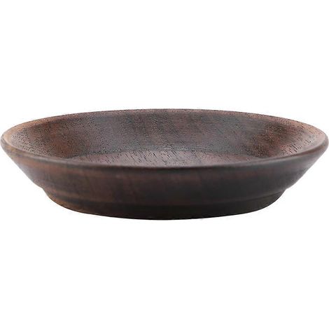 Plateau rond en bois massif foncé pour fruits, desserts, gâteaux, thé (10,5 cm) (1/4)