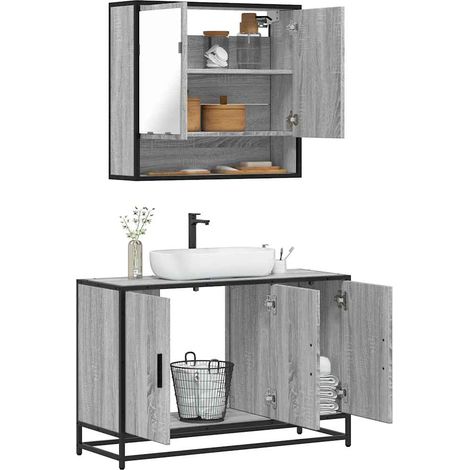 2-tlg. Badmöbel-Set Grau Sonoma Holzwerkstoff