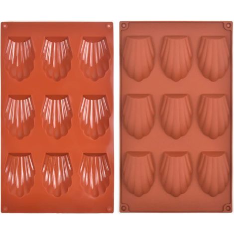 Moule à madeleines 2 pièces, moule en silicone pour la cuisson, moule à madeleines 9 alvéoles, plaque de cuisson antiadhésive pour mousse au chocolat, gâteau, pudding (29 x 17 cm)
