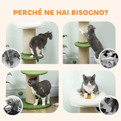 Arbre à chat 92 cm avec poteau en sisal et coussin fleur vert, griffoir pour félins (1/5)