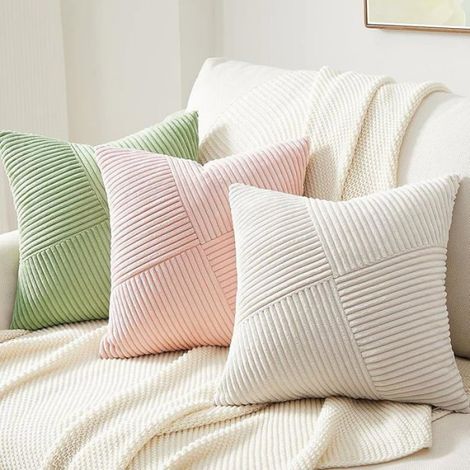 Lot de 2 Housse de Coussin, Velours Côtelé, 45x45 cm, Motif Rose, Décoration Canapé (1/5)