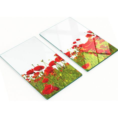 Tablas de vidrio decorativas multifuncionales para cocina con dise帽o de amapolas silvestres, 2x30x52 cm.