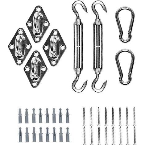 Kit de fixation pour voile d'ombrage – Acier inoxydable 304 – Accessoires de montage pour toiles triangulaires et carrées – Installation facile – (1/5)