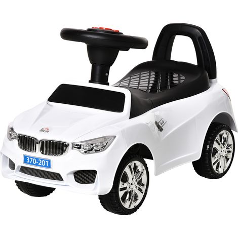 Porteur voiture enfant coffre à jouets klaxon phares musique blanc 63,5 x 28 x 36 cm