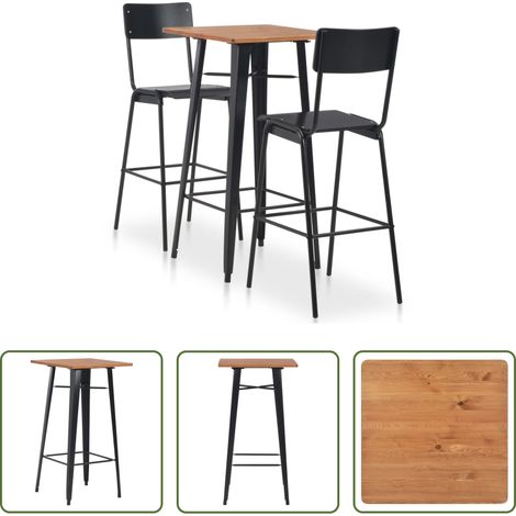Chaise de bar - Mobilier de bar 3 pcs Acier Noir (1/5)