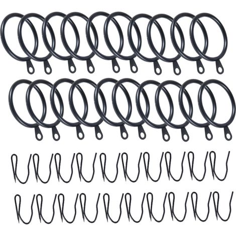 BEBUSINGOTO Paquete de 20 anillas para cortina de 38 mm de diámetro interior y ganchos, resistentes para barras de ventana, color negro. (1/5)