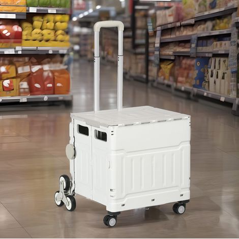 Carrello della spesa pieghevole con maniglia telescopica regolabile, scale, 51 L, bianco DESVIAE (1/5)