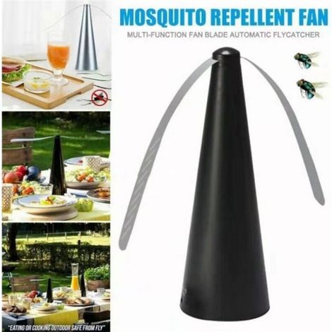Ventilateur Anti-Mouche, Répulsif à Pales Extérieur & Intérieur pour Eloigner Les Mouches de la Table, Répellante Moustique Fan(Noir (1/5)