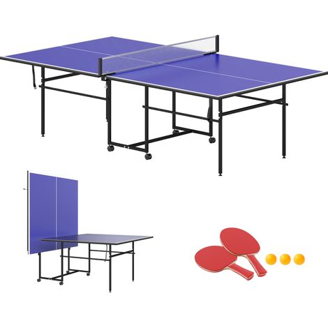 Table de ping pong pliable et portable, 2 raquettes, 3 balles, cadre en métal, 274 x 152, 5 x 76 cm, bleue (1/5)