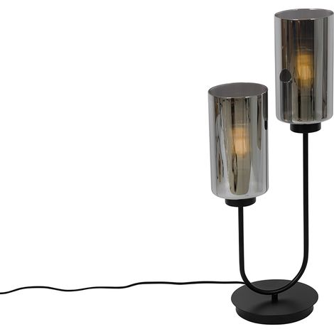 Smarte Tischleuchte Schwarz mit Rauchglas 2-flammig inkl. 2 Wifi ST64 - Laura