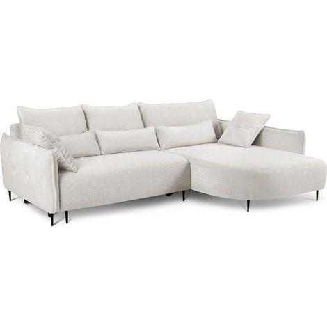Selsey OBLIVIO - Ecksofa mit Schlaffunktion, Bettkasten, Chenille-Bezug Creme, Ottomane rechts (1/5)