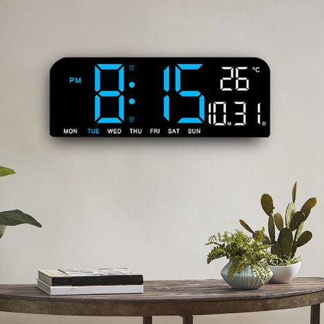 Großer digitaler LED-Wecker für Wand oder Büro, mit einstellbarer Temperaturanzeige, Datums-/Wochentagsanzeige, Beleuchtung, 12-/24-Stunden-Anzeige, Dual-USB-Batterie, für Schlafzimmer, Büro oder Zuha