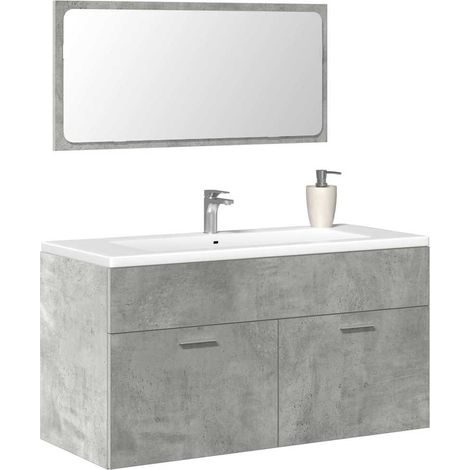 Badschrank mit Spiegel Betongrau Holzwerkstoff