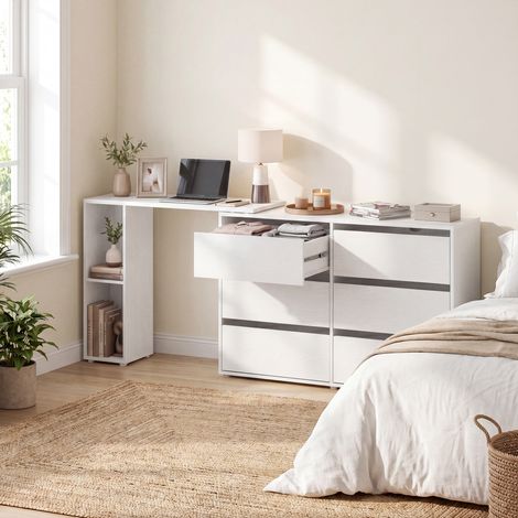 Coiffeuse et Armoire de Rangement à Étagère, Montage Rapide sans Outils, Installation Côte à Côte ou en Forme de L pour Chambre ou Bureau, Blanc (1/5)