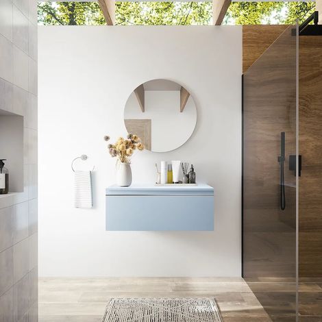 Commode suspendue 60 cm bleu pastel mat Darwin (1/4)