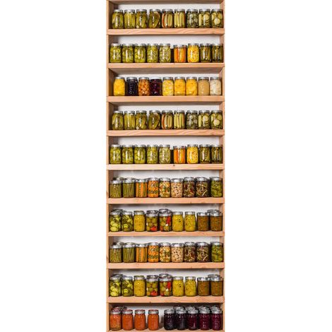 Papier peint panoramique multicolore 3D | Tapisserie panoramique originale pour cuisine | Papier peint panoramique à motif bocaux - 280 x 100 cm (1 pièce) (1/2)